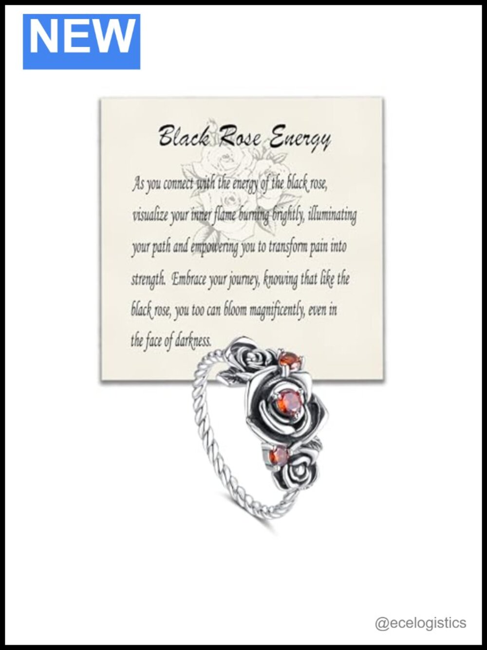 925 Sterling Silver Black Rose Statement Ring